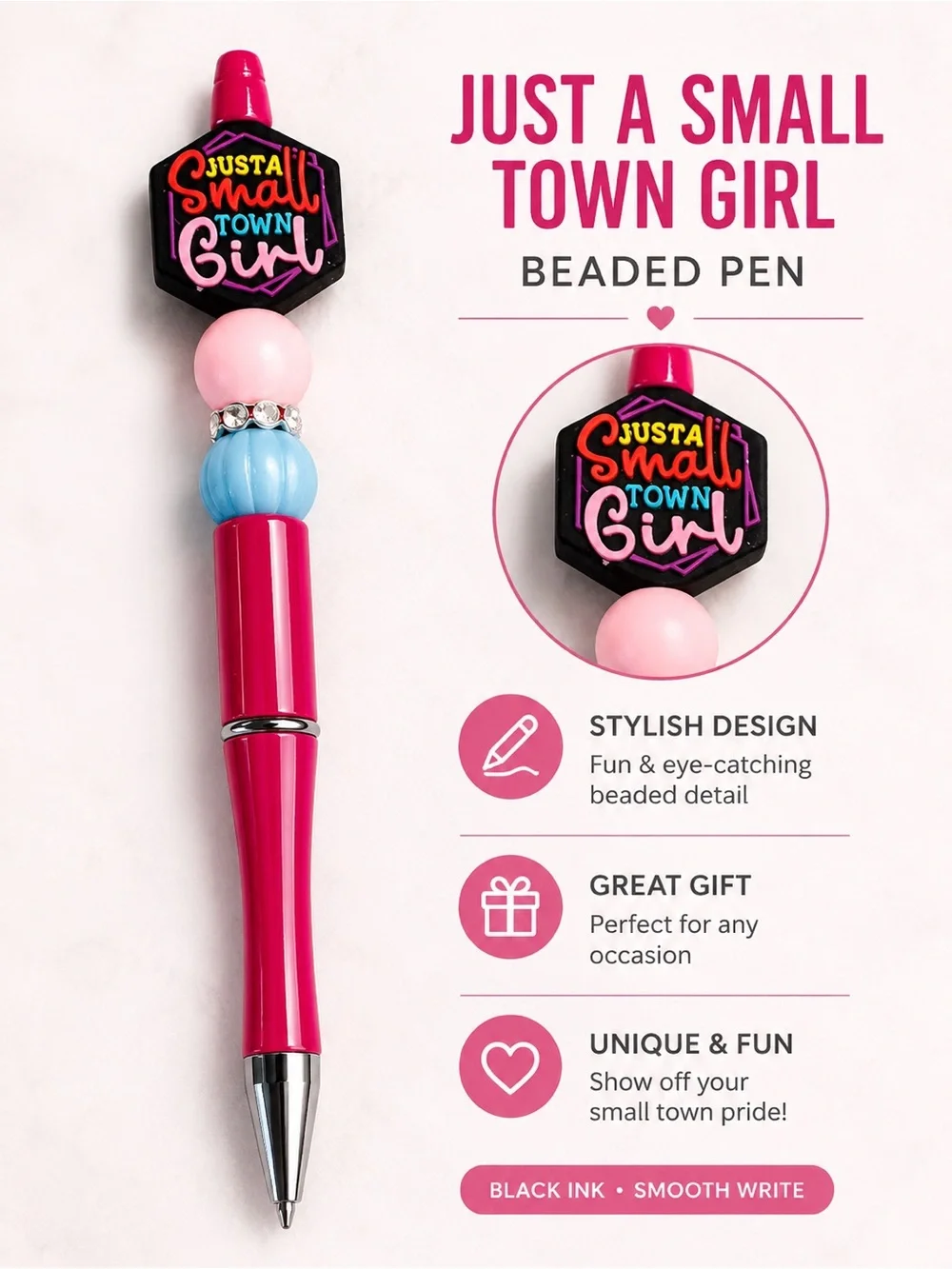 Hand Crafted Pink and Blue Decorative Ballpoint Pen